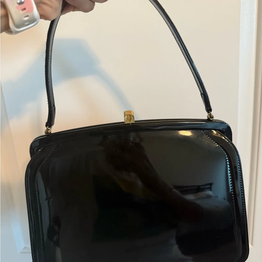 Theodor vintage Black Patent Top-Handle Clutch
